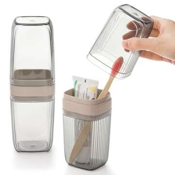 Hedume 3 Pack Toothbrush & Toothpaste Case, Portable Travel Toothbrush Holder with Cup, Travel Tooth...