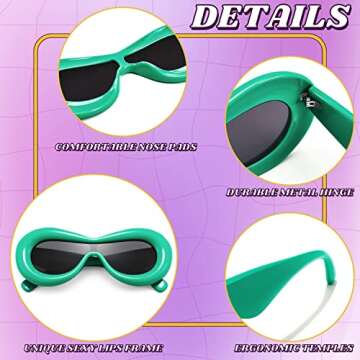 FEISEDY Oversized Inflated Oval Sunglasses for Women Men Fashion Thick Frame Y2K Glasses Funny Aesthetic Shades B9088 (Green Frame/Grey Lens, 60MM)