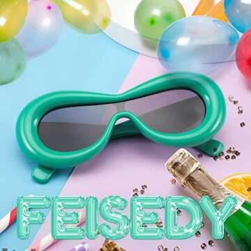 FEISEDY Oversized Inflated Oval Sunglasses for Women Men Fashion Thick Frame Y2K Glasses Funny Aesthetic Shades B9088 (Green Frame/Grey Lens, 60MM)