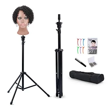 Klvied Reinforced Wig Stand Tripod Mannequin Head Stand - Adjustable Holder for Cosmetology Hairdres...