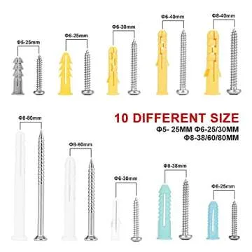 Leanking Plastic Drywall Wall Anchors Screws Assortment Kit 300 Pieces