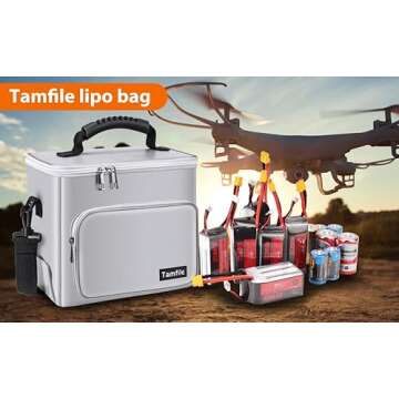 Tamfile Fireproof Lipo Battery Bag with 4200°F Heat Insulated, Ebike Lipo Bag with Pockets and Shoulder Strap,Explosionproof Lipo Safe Bag for Lipo Battery Storage,Transport and Charging