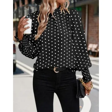 Stylish Polka Dot Blouse - Puff Ruffle Long Sleeve Top