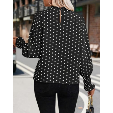 Stylish Polka Dot Blouse - Puff Ruffle Long Sleeve Top