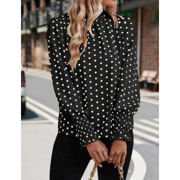 Stylish Polka Dot Blouse - Puff Ruffle Long Sleeve Top
