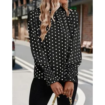 Stylish Polka Dot Blouse - Puff Ruffle Long Sleeve Top