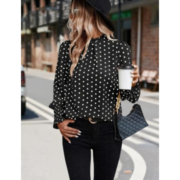 Stylish Polka Dot Blouse - Puff Ruffle Long Sleeve Top