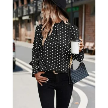 Stylish Polka Dot Blouse - Puff Ruffle Long Sleeve Top