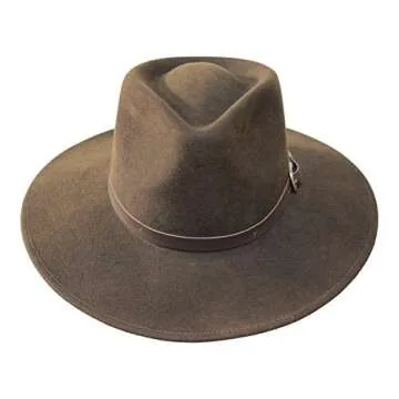 B&S Premium Lewis - Wide Brim Fedora Hat - 100% Wool Felt - Water Resistant - Leather Band - Dark Br...