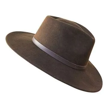 B&S Premium Lewis Wide Brim Fedora Hat - Wool & Water Resistant