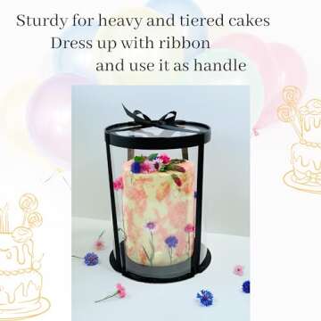 Black Tall Clear Cake Boxes 5 PCs Plus 15 Free Baking Recipes - 8 Inch Round Clear Cake Box with Rib...
