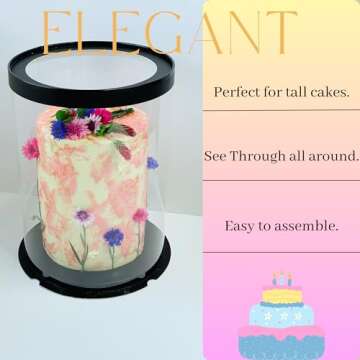 Black Tall Clear Cake Boxes 5 PCs Plus 15 Free Baking Recipes - 8 Inch Round Clear Cake Box with Ribbon - Transparent Cake Box - Tall Cake Carriers - Clear Gift Boxes (Black 8.5" D x 11.75" H)