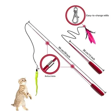 Interactive Cat Wand Toy Set with Colorful Feather Attachments