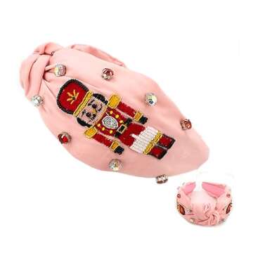 Miracle Collection Cross Knotted Jeweled Christmas Tree, Santa, HOHOHO,Candy Cane Hairbands for Christmas Party and Gift. (Nutcracker2-PK)