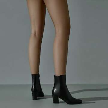 KOKOMOMO 70s Gogo Boots Chunky Heeled Square Toe Ankle Boots with Zip Up Disco Dress Shoes,size 6 Black