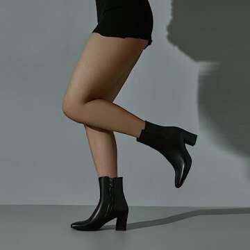 KOKOMOMO 70s Gogo Boots Chunky Heeled Square Toe Ankle Boots with Zip Up Disco Dress Shoes,size 6 Black