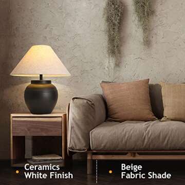 PSXPSXO Black Ceramic Table Lamp 20.4" Rustic Farmhouse Table Lamps Handmade Ceramic Lamp Body with ...