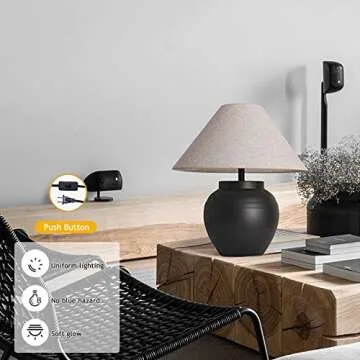 PSXPSXO Black Ceramic Table Lamp 20.4" Rustic Farmhouse Table Lamps Handmade Ceramic Lamp Body with White Textured Shade Bedside Nightstand Lamp for Living Room Bedroom Office