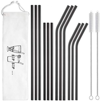 Hiware 12-Pack Black Stainless Steel Straws for Tumblers