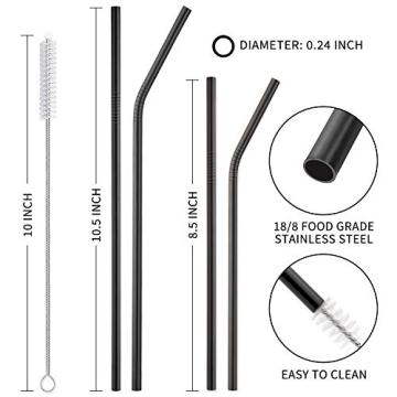 Hiware 12-Pack Black Stainless Steel Straws for Tumblers