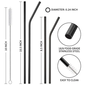 Hiware 12-Pack Black Stainless Steel Straws for Tumblers