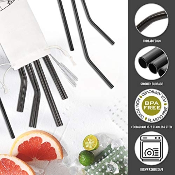 Hiware 12-Pack Black Stainless Steel Straws for Tumblers