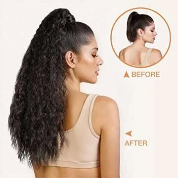 AISI BEAUTY Long Drawstring Ponytail Extension Synthetic 22" Kinky Straight Bun Ponytail Clip on Hair Extensions Ponytail for Women(2#)