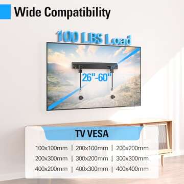 Mounting Dream Studless TV Wall Mount for Most 26-60 Inch TVs, No Drill TV Mount with Loading Capacity 100lbs, Max Vesa 400 x 400mm, Drywall TV Wall Mount Bracket, Easy Install, Low Profile, MD6230-M