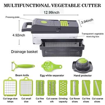 Vegetable Chopper, 14 in 1 Food Chopper, Vegetable Chopper with Container, Multifunctional Food Chop...