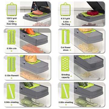 Vegetable Chopper, 14 in 1 Food Chopper, Vegetable Chopper with Container, Multifunctional Food Chopper Cutter for Onion, Potato, Carrot, Cheese and Garlic, Veggie with 8 blades and Strainer Basket