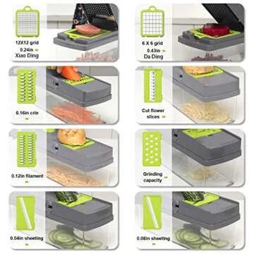 Vegetable Chopper, 14 in 1 Food Chopper, Vegetable Chopper with Container, Multifunctional Food Chopper Cutter for Onion, Potato, Carrot, Cheese and Garlic, Veggie with 8 blades and Strainer Basket