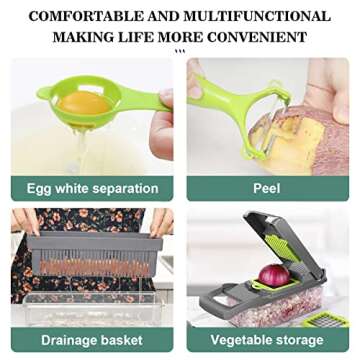 Vegetable Chopper, 14 in 1 Food Chopper, Vegetable Chopper with Container, Multifunctional Food Chopper Cutter for Onion, Potato, Carrot, Cheese and Garlic, Veggie with 8 blades and Strainer Basket