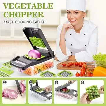Vegetable Chopper, 14 in 1 Food Chopper, Vegetable Chopper with Container, Multifunctional Food Chopper Cutter for Onion, Potato, Carrot, Cheese and Garlic, Veggie with 8 blades and Strainer Basket