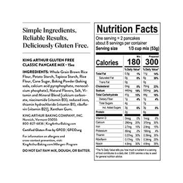 King Arthur Gluten Free Classic Pancake Mix: Fluffy, Delicious Breakfast Delight - Non-GMO, Kosher Certified, 15 oz (Pack of 6) - Makes Perfect Pancakes and Waffles with 21g Whole Grains per Serving