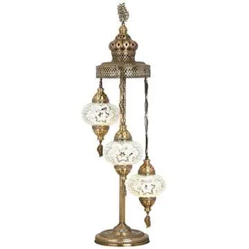Turkish Moroccan Mosaic Glass Handmade Tiffany Floor, Table Lamp Light, 37" (Snow White)