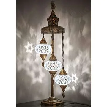 Turkish Moroccan Mosaic Glass Handmade Tiffany Floor, Table Lamp Light, 37" (Snow White)