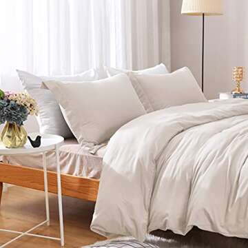 BBANGD Duvet Covers King Size - Ultra Soft and Breathable Bedding King Comforter Cover Set Washed Microfiber 3 Pieces with Zipper Closure Duvet Cover and 2 Pillow Shams (Ivory)