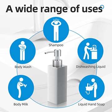 GLUBEE Stainless Steel Soap Dispenser, Rust-Proof Brushed Nickel Liquid Hand Dish Soap Dispenser Pump for Bathroom & Kitchen, 8.5 Oz/250ml Refillable Silver Modern Countertop Lotion Bottle (Square)