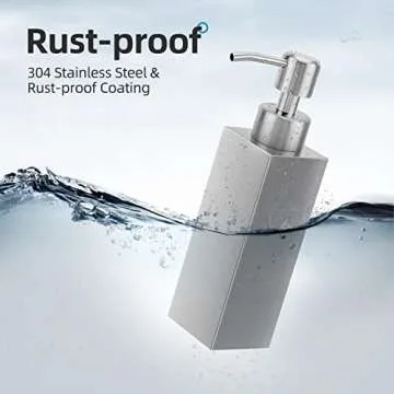 GLUBEE Stainless Steel Soap Dispenser, Rust-Proof Brushed Nickel Liquid Hand Dish Soap Dispenser Pump for Bathroom & Kitchen, 8.5 Oz/250ml Refillable Silver Modern Countertop Lotion Bottle (Square)