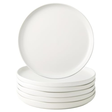 AmorArc Ceramic Dinner Salad Plates Set of 6 - Elegant Wavy Rim Design, Microwave & Dishwasher Safe