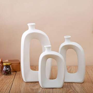 Anding White Ceramic Vase - 3 Set Vases. Matte Design - Modern Vase Decoration. Perfect Home Decoration Vase (LY688set)