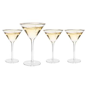 Gold Rim Martini Glasses - Set of 4-10 oz, 24K Gilded Classic Vintage Glasses For Martinis, Cocktail...