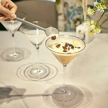 Gold Rim Martini Glasses - Set of 4-10 oz, 24K Gilded Classic Vintage Glasses For Martinis, Cocktails, Champagne, Water & Wine - Hand Blown Classic Coupes Gilded Rimed, Crystal Coupe with Long Stems