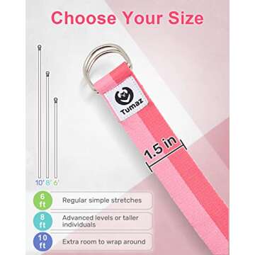 Tumaz Yoga Strap/Stretch Bands [15+ Colors, 6/8/10 Feet Options] with Extra Safe Adjustable D-Ring Buckle, Durable and Comfy Delicate Texture - Best for Daily Stretching, Physical Therapy, Fitness