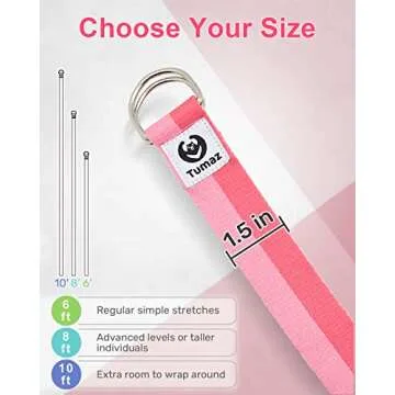 Tumaz Yoga Strap/Stretch Bands [15+ Colors, 6/8/10 Feet Options] with Extra Safe Adjustable D-Ring Buckle, Durable and Comfy Delicate Texture - Best for Daily Stretching, Physical Therapy, Fitness