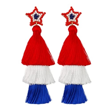 Patriotic Tassel Beaded Earrings for 4th of July Celebrations