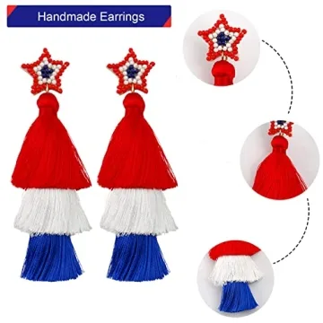 Patriotic Tassel Beaded Earrings for 4th of July Celebrations