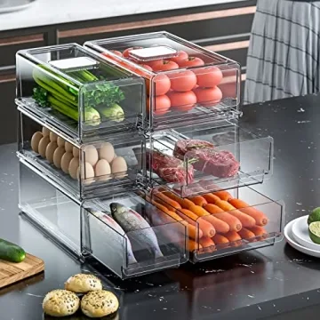 YekouMax Stackable Fridge Organizers with Pull-Out Drawers
