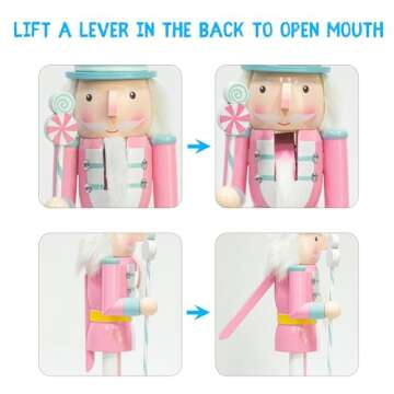 KINGYEE Christmas Nutcracker Pink 15-Inch Set of 2 Wooden Nutcracker Soldier Figurine Display Set for Kids Room Baby First Christmas Decor