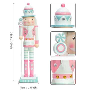 KINGYEE Christmas Nutcracker Pink 15-Inch Set of 2 Wooden Nutcracker Soldier Figurine Display Set for Kids Room Baby First Christmas Decor